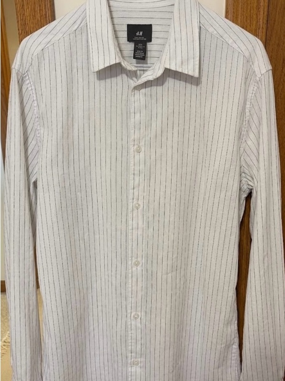 H&M White Shirt with Thin Black Pinstripes